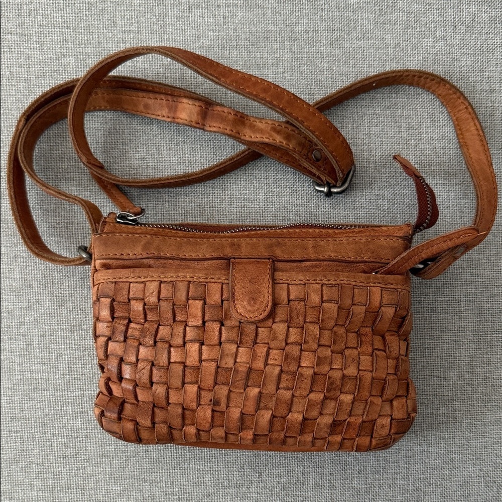 Valenca Holland /Anthropology Brown Woven Leather Crossbody Bag